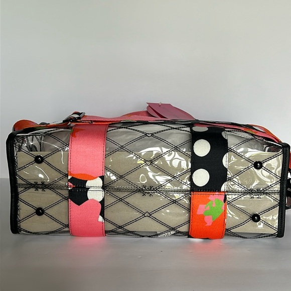 🆕 BETSEY JOHNSON Large Clear Tote Bag & Crossbody Set Black Floral Polka Dot - Picture 7 of 16